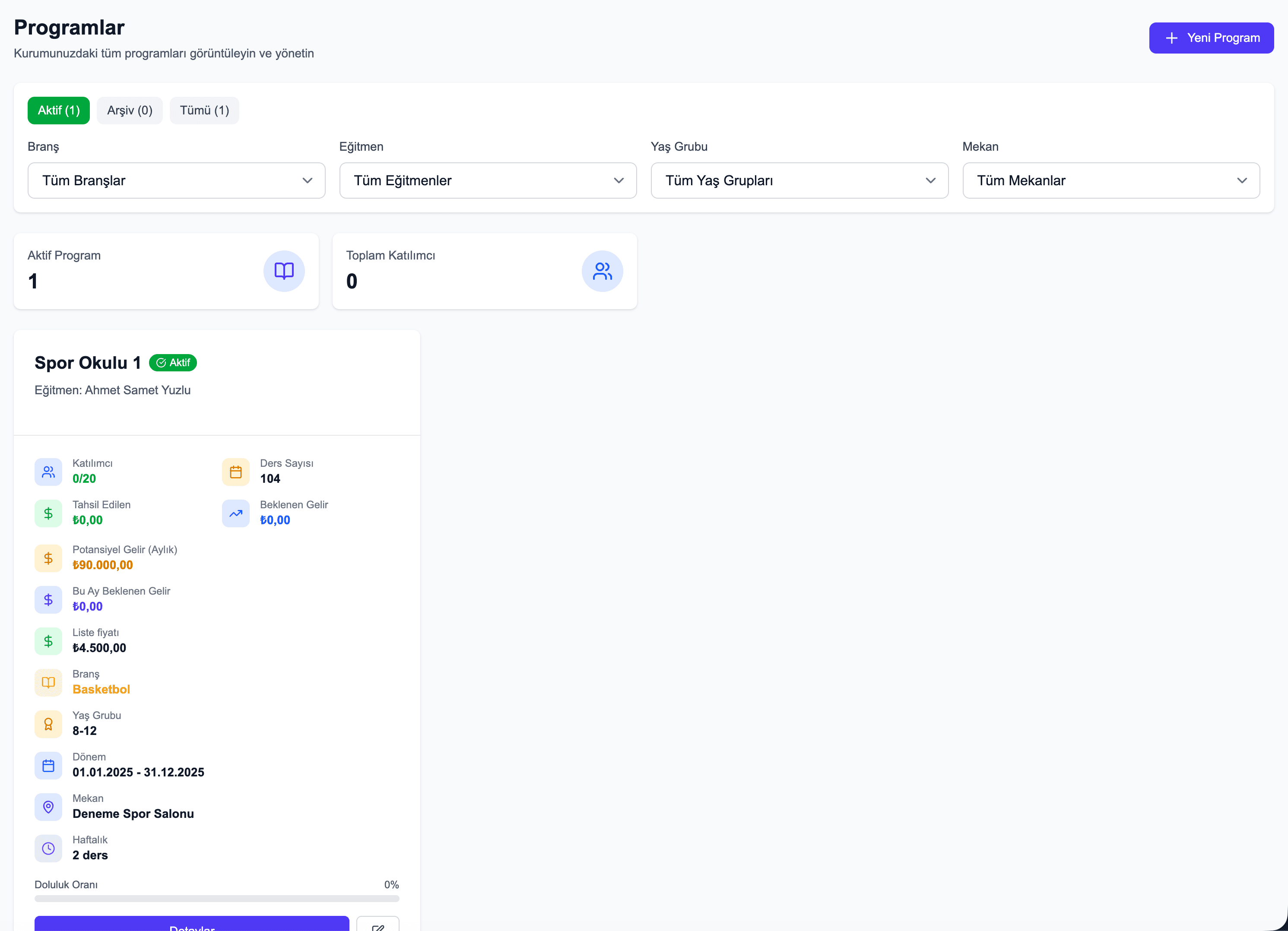 Antrenman & Müsabaka Yönetimi - Ekran 1